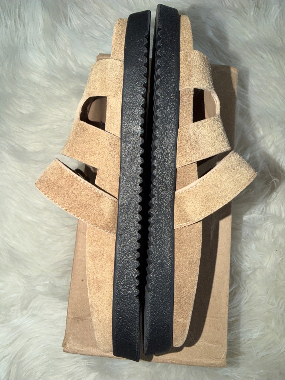 Steve Madden Mayhem Tan Suede Buckle Slide Sandals - Picture 11 of 13